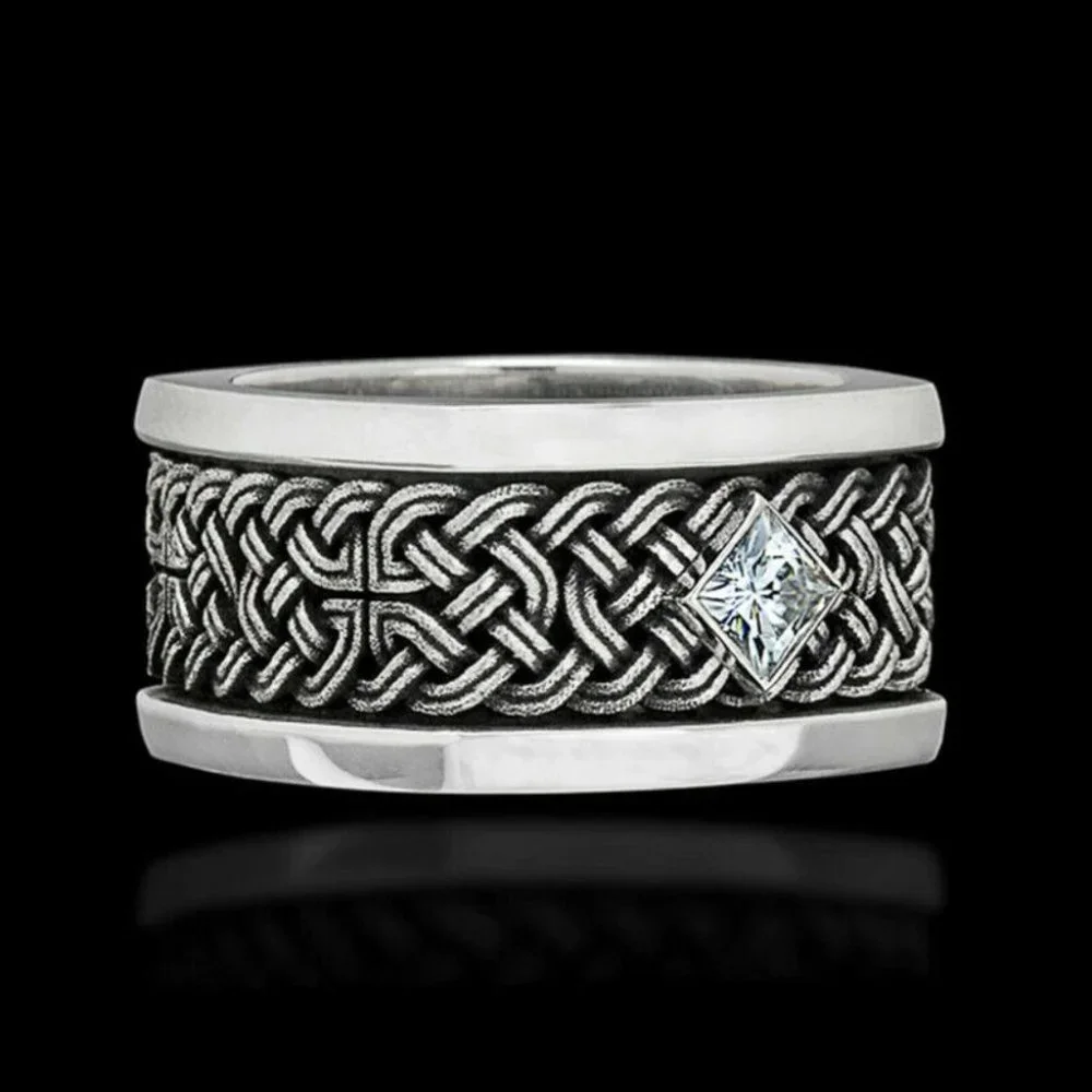 New Beautiful Weaved Sterling Silver Diamond 10mm Band